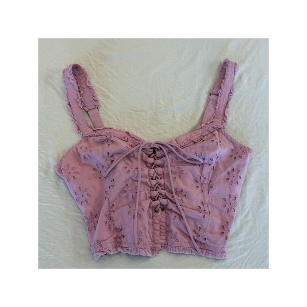 Urban Outfitters Womens Size M Lavender Purple Eyelet Lace Up Corset Crop Top